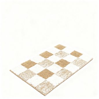 Plaid Bath Mat Non-Slip Water Absorbent Microfiber Plush Bathroom Rug Soft Furry Washable TPE