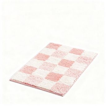 Plaid Bath Mat Non-Slip Water Absorbent Microfiber Plush Bathroom Rug Soft Furry Washable TPE