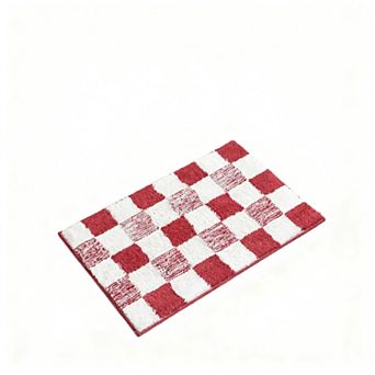 Plaid Bath Mat Non-Slip Water Absorbent Microfiber Plush Bathroom Rug Soft Furry Washable TPE