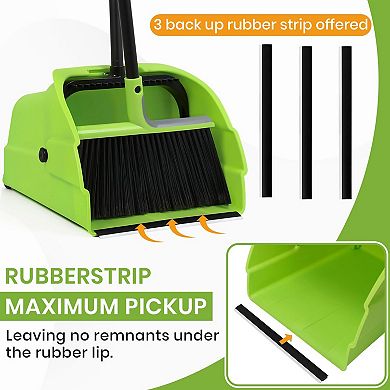 Commercial Broom Dustpan Set Heavy Duty Long Handle Indoor Outdoor Floor Cleaning