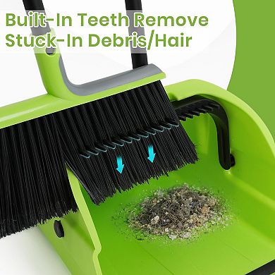 Commercial Broom Dustpan Set Heavy Duty Long Handle Indoor Outdoor Floor Cleaning