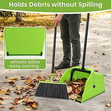 Commercial Broom Dustpan Set Heavy Duty Long Handle Indoor Outdoor Floor Cleaning