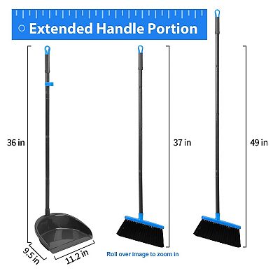 Long Handle Broom Dustpan Combo Adjustable Indoor Outdoor Floor Cleaning