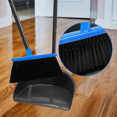 Long Handle Broom Dustpan Combo Adjustable Indoor Outdoor Floor Cleaning