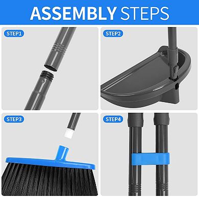 Long Handle Broom Dustpan Combo Adjustable Indoor Outdoor Floor Cleaning