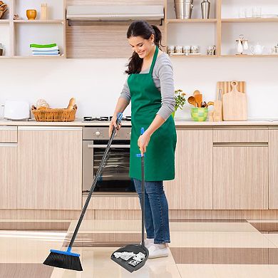 Long Handle Broom Dustpan Combo Adjustable Indoor Outdoor Floor Cleaning