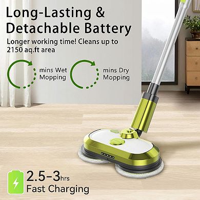 Cordless Electric Mop Dual Motor Self-Propelled Detachable Battery LED Light Washable Pads Hard