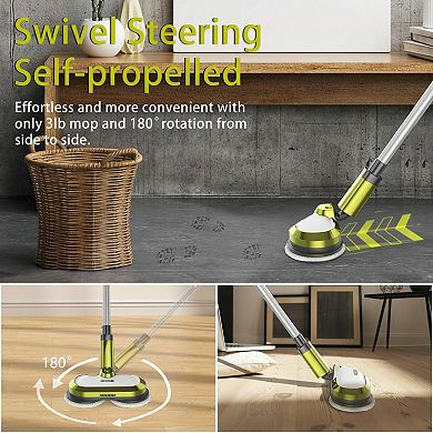 Cordless Electric Mop Dual Motor Self-Propelled Detachable Battery LED Light Washable Pads Hard
