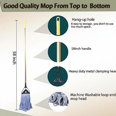 Commercial Industrial Heavy Duty Mop 58" Long Handle 3 Replacement Heads 2packs