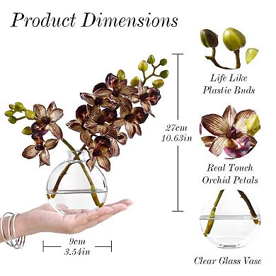 Artificial White Orchid Glass Vase Silk Centerpiece Home Office Decor