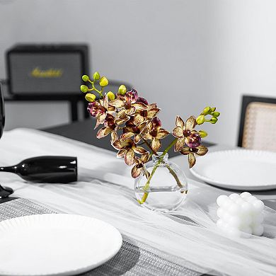 Artificial White Orchid Glass Vase Silk Centerpiece Home Office Decor