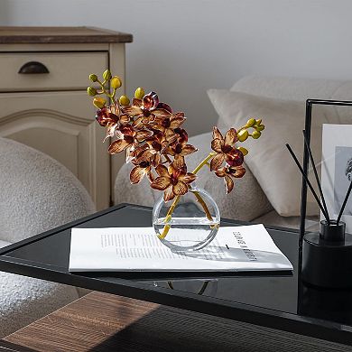 Artificial White Orchid Glass Vase Silk Centerpiece Home Office Decor