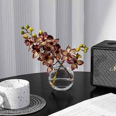 Artificial White Orchid Glass Vase Silk Centerpiece Home Office Decor