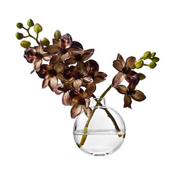 Artificial White Orchid Glass Vase Silk Centerpiece Home Office Decor