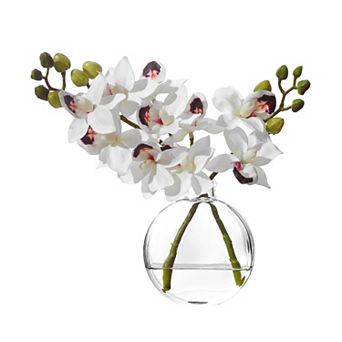 Artificial White Orchid Glass Vase Silk Centerpiece Home Office Decor
