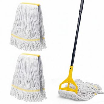 Commercial Mop 3 Extra Large Replacement Heads 59" Handle Heavy Duty Industrial Wet Cotton Floor