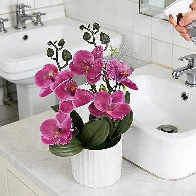 4pcs Artificial Orchids in Pot PU Realistic Flowers Home Wedding Decor