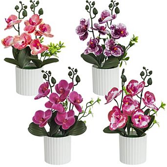 4 pc Artificial Orchids in Pot PU Realistic Flowers Home Wedding Decor