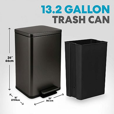 Stainless Steel Step Trash Can Quiet Close Smudge Resistant Built In Filter