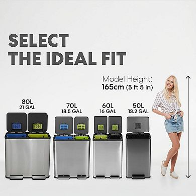 Stainless Steel Step Trash Can Quiet Close Smudge Resistant Built In Filter