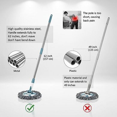 Spin Mop Bucket Deluxe 360 Spinning Floor Cleaning System 6 Refills 62" Handle 4 Wheels