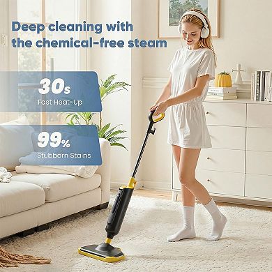 Steam Mop 30s Fast Heating 100°C 330ml Tank 180° Head 2 Washable Pads All Floors Carpet