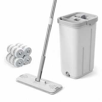 Mop Bucket Set with Wringer Wet Dry 4 Washable Pads Telescopic Handle