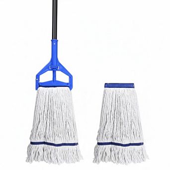 Loop-end String Mop Heavy Duty Commercial Industrial 2 Extra Heads 59" Cotton Wet Dry Floor Cleaning