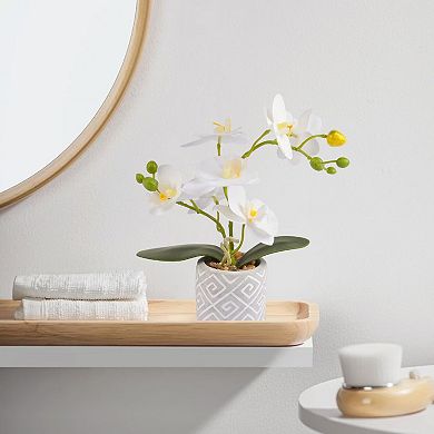 Artificial Orchid Flowers Real Touch Potted White Small Vase