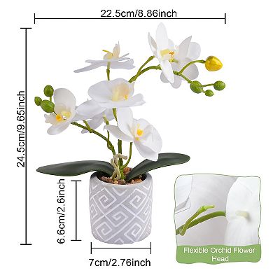 Artificial Orchid Flowers Real Touch Potted White Small Vase