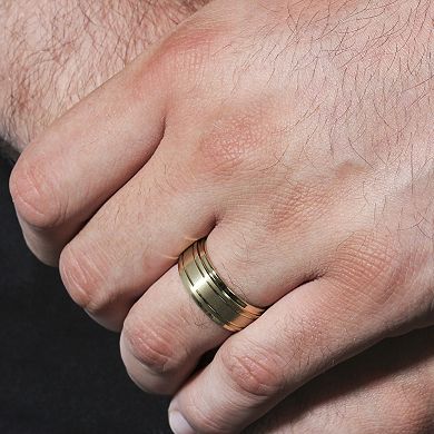 Steel Nation Men's Gold Tone Tungsten Step Edge Band Ring