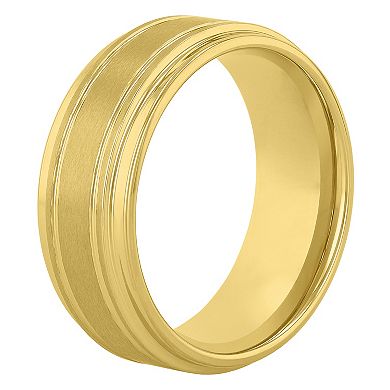 Steel Nation Men's Gold Tone Tungsten Step Edge Band Ring