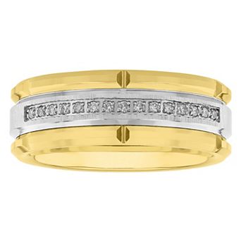 Steel Nation Men's Two Tone Tungsten 1/10 Carat T.W. Diamond Brick Band Ring
