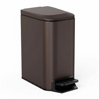 Small Bathroom Trash Can Soft Close Step Pedal Stainless Steel Removable Inner Bucket