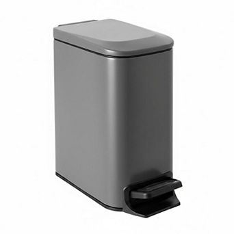 Small Bathroom Trash Can Soft Close Step Pedal Stainless Steel Removable Inner Bucket