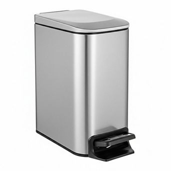 Small Bathroom Trash Can Soft Close Step Pedal Stainless Steel Removable Inner Bucket