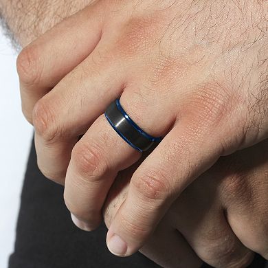 Steel Nation Men's Ion-Plated Tungsten Step Edge Band Ring