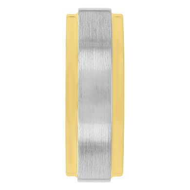 Steel Nation Men's Tungsten & Sterling Silver Satin Step Edge Band Ring