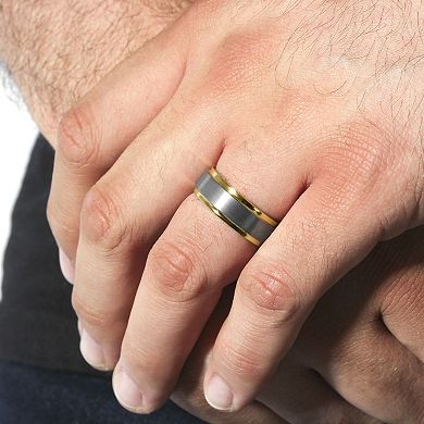 Steel Nation Men's Tungsten & Sterling Silver Satin Step Edge Band Ring