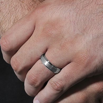 Steel Nation Men's Tungsten Step Edge Brush Band Ring
