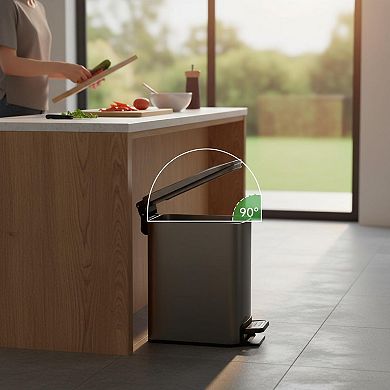 Slim Trash Can w/Lid Soft Close Step Pedal 6L Stainless Steel Small Garbage Bin for Narrow Spaces