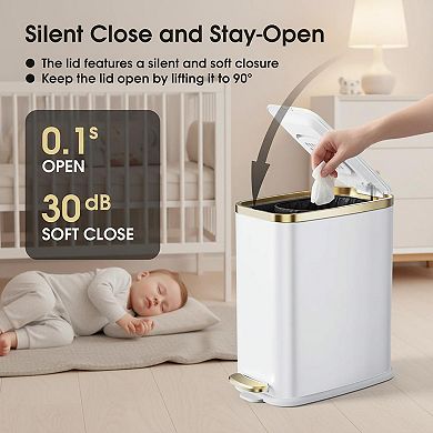 Small Bathroom Trash Can With Lid Soft Close Stainless Steel Step Pedal Slim Wastebasket For Office