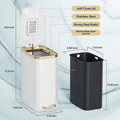 Small Bathroom Trash Can With Lid Soft Close Stainless Steel Step Pedal Slim Wastebasket For Office