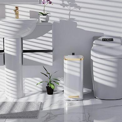 Small Bathroom Trash Can With Lid Soft Close Stainless Steel Step Pedal Slim Wastebasket For Office