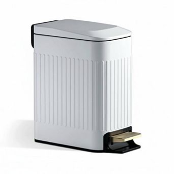 Small Bathroom Trash Can With Lid Soft Close Stainless Steel Step Pedal Slim Wastebasket For Office