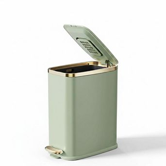 Small Bathroom Trash Can With Lid Soft Close Stainless Steel Step Pedal Slim Wastebasket For Office