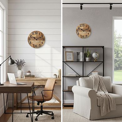Rustic Farmhouse Wall Clock Silent Non Ticking Vintage Wooden MDF Decor