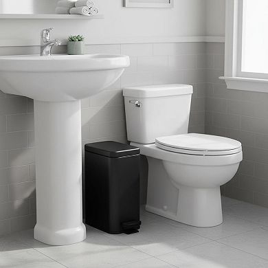 Stainless Steel Bathroom Trash Can Soft Close Lid Step Pedal Removable Inner Bucket Compact