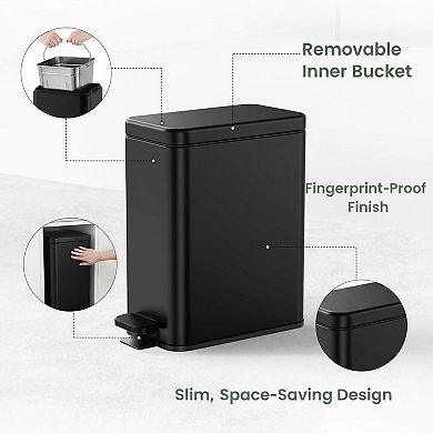 Stainless Steel Bathroom Trash Can Soft Close Lid Step Pedal Removable Inner Bucket Compact
