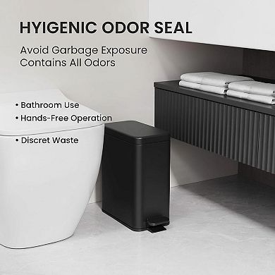 Stainless Steel Bathroom Trash Can Soft Close Lid Step Pedal Removable Inner Bucket Compact